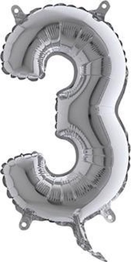 Folieballon - Cijfer 3 - Zilver - Grabo balloon - 35cm