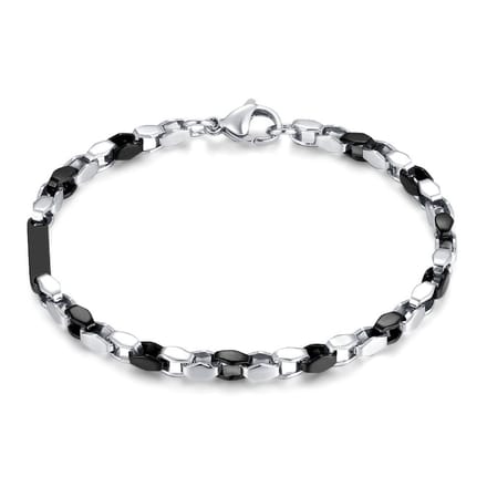 Twice As Nice Armband in edelstaal, schakels, plaatje, zwart staal 21cm