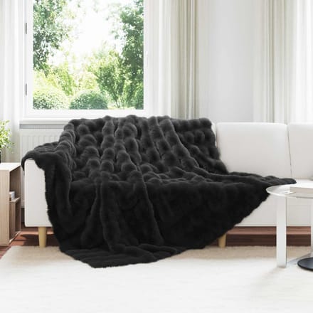 vidaXL - Antislip - deken - van - imitatie - konijnenbont - Olite - Zwart - Polyester