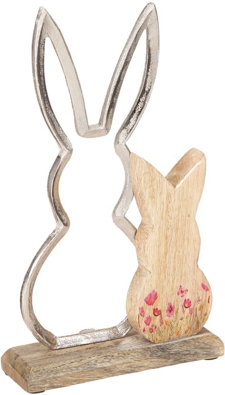 Konijn moeder met kind konijn decoratie natuurlijk zilver 26,5cm