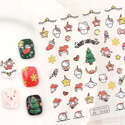 Frezarkowo - 3D Wytłaczane Nagelstickers - Hello Kitty - Kerst - Samoprzylepne