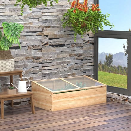 MODFU - Kweekkas - Met Polycarbonaatplaat - Openklapbare Bovenklep - Schuindak - Hout - Naturel - 100 X 50 X 35/26 Cm