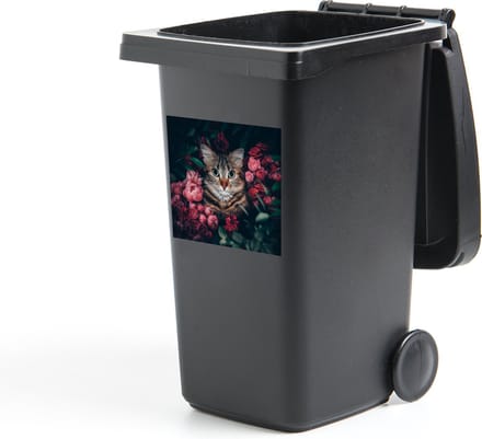 Container sticker Kat - Bloemen - Dieren - Botanisch - 40x40 cm - Kliko sticker