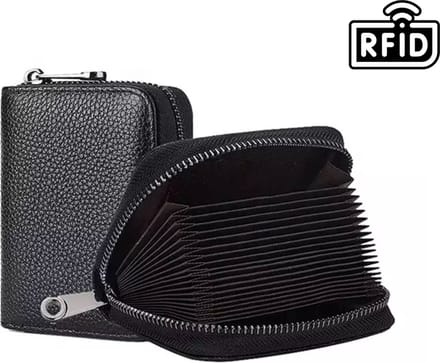 *** Zwarte Pasjeshouder Anti Skim RFID - Mini Portemonnee met Rits - van Heble® ***