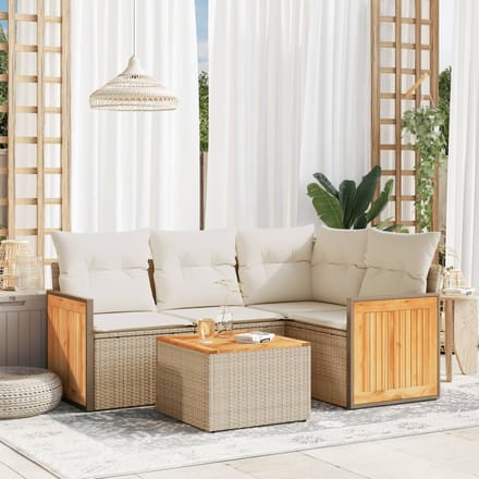 vidaXL - 5-delige - Loungeset - met - kussens - poly - rattan - beige