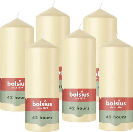 Bolsius - Gladde Stompkaarsen - Beige - 6 stuks - 15cm - 42 Branduren
