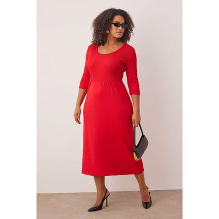 Curve damesjurken van Unifarben met midi-lengte, driekwart mouwen, casual A-lijn model, plus size