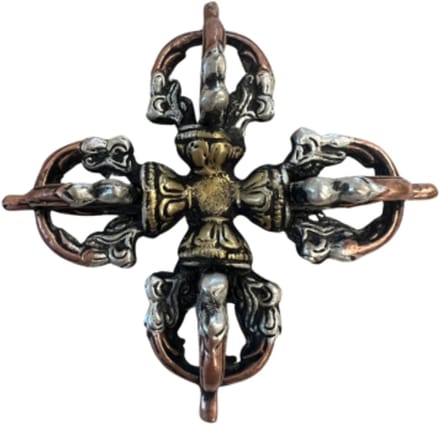 Dubbele dorje (Vajra) messing 10 cm - 3-kleur