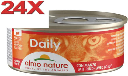 24x Almo Nature Daily - Kattenvoer Natvoer Blik - Blokjes - Rund - 85g