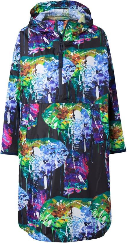 Laurasøn - Dames - Functionele regencape unisex print capuchon - Blauwgrijs - Maat 1