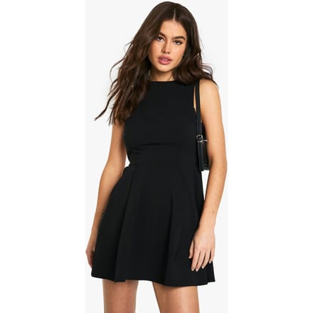 boohoo Dames Bengaline Open Back Skater Jurk | Black | Maat: 18