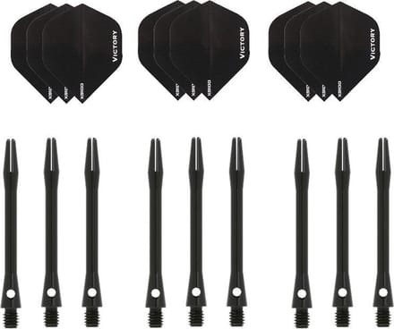 Darts Set - 3 sets - XS100 Poly - Zwart - Darts flights - plus 3 sets - aluminium - darts shafts - zwart - medium