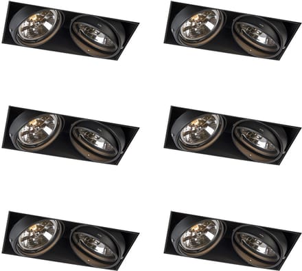 QAZQA Set van 6 Inbouwspot zwart AR111 draai- en kantelbaar trimless 2-lichts - Oneon