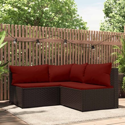 vidaXL - 3-delige - Loungeset - met - kussens - poly - rattan - bruin