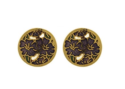 Behave - Ronde oorsteker paarse bloemen - Goudkleur - Modeaccessoire