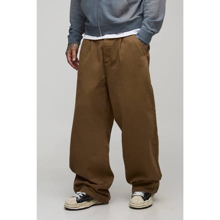 Tall Wide Fit Half & Half Waistband Washed Twill Trouser | Tobacco | Size Small
