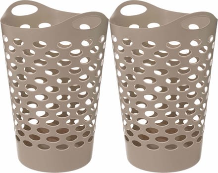 5Five Flexibele wasmand/opbergmand - 2x - rond - beige - 60 liter - D41 x H66 cm