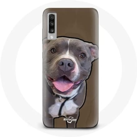 Hoesje voor Samsung Galaxy A70 Pitbull Dog Wit Grijs