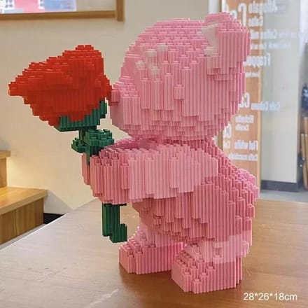 Schattige Roze Bloem Roos 3D Beer Micro Bouwsteen Speelgoed Educatief Speelgoed Voor Kinderen Cadeau Voor Stelletje Desktop Huisdecoraties pink