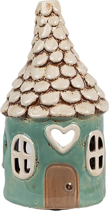 Clayre & Eef Waxinelichthouder Huis Ø 11x20 cm Groen Keramiek