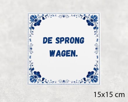 Spreuk tegel 15x15 cm De sprong wagen