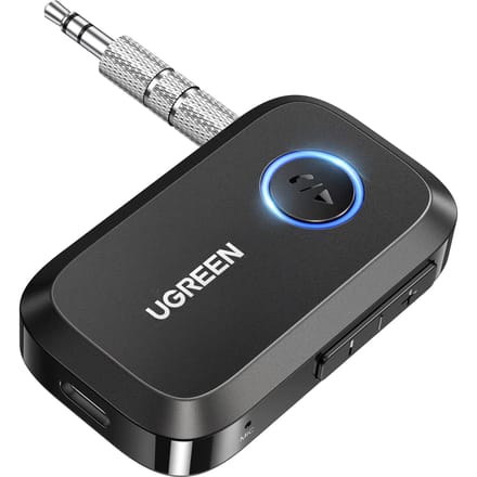 UGREEN Bluetooth Auto Auto Component 15M Communicatie Zwart Certificering 5.3 Ontvanger, 3.5mm Ontvanger, SBC/AAC, Audio, AUX, iPhone, Android, Stereo, zwart