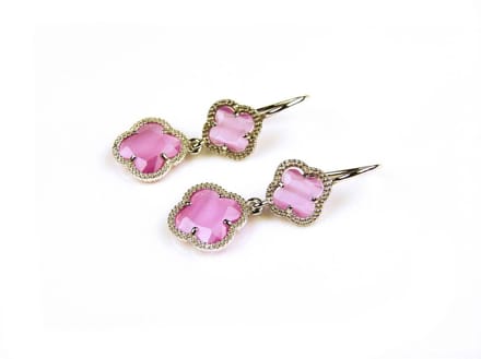 model Double Fiori klein oorringen in zilver roze klavers