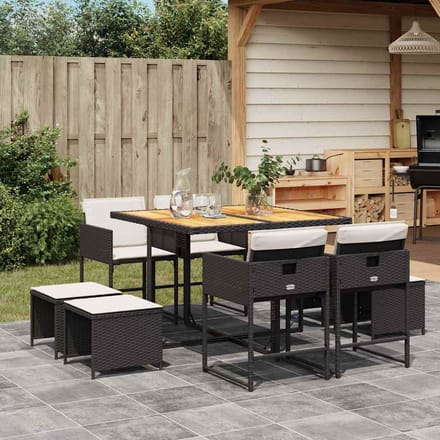 vidaXL - 9-delige - Tuinset - poly - rattan - zwart