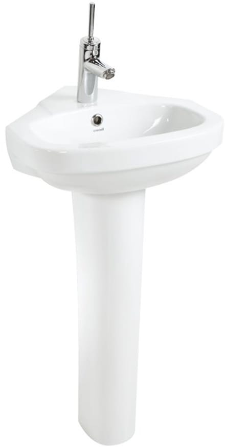Aqualine Vitroya - Hoekwastafel 46x46 cm, met overloop, kraangat, wit VT145