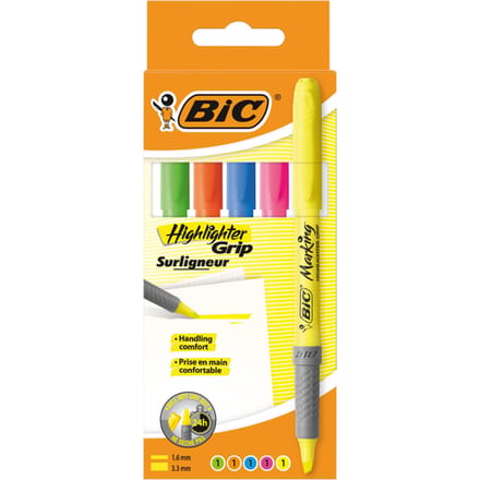 Markeerstift Bic grip assorti etui à 5 stuks
