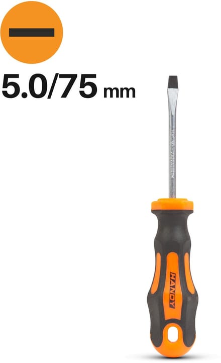Platte Schroevendraaier 5.0 mm – Sleufschroevendraaier 75 mm – Chroom Vanadium Staal – Antislip Handgreep – Ophangoog 1 Stuks [10514]