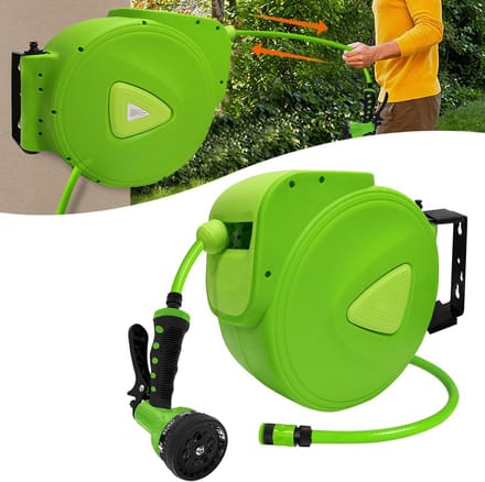 Slanghaspel - Slangbox Tuinslang - Tuin besproeien - Automatisch oprollen - 20 meter - Groen
