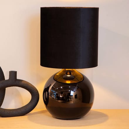 Lucide Esterad tafellamp, zwart, Ø 24 cm, hoogte 47 cm, glas
