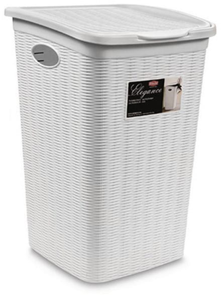 Wasmand met deksel 'Elegance' - 50 Liter - Met ventilatie - Handgrepen - Wit