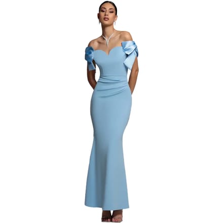 Satin A-lijn Jurk met Bardot Hals voor Dames Goddiva Maxi