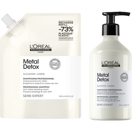 L’Oréal Professionnel Metal Detox Shampoo 500ml and Refill Pack 500ml for breakage & colour protection