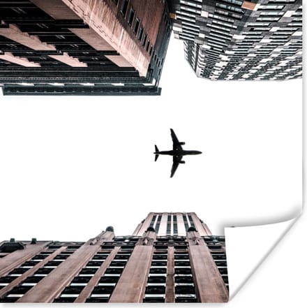 Poster Vliegtuig - Stad - Flat - 30x30 cm