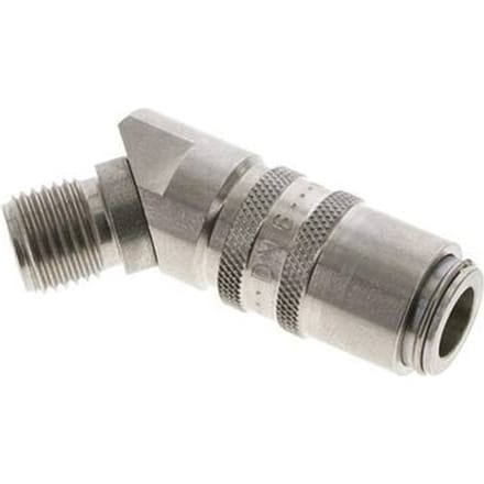RVS DN 6 Tempereerkoppeling Snelkoppeling G 1/4 inch Buitendraad Dubbele afsluiting 45-deg