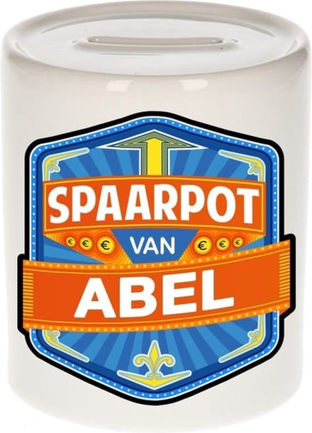 Bellatio Decorations Kinder spaarpot met naam - Abel - keramiek - met dop - wit - Sparen - Spaargeld van Abel