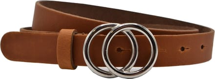 LEUKE COGNAC 2.5CM BREDE RIEM VAN SPLITLEER MET ZILVER KLEURIGE GESP. MAAT 85