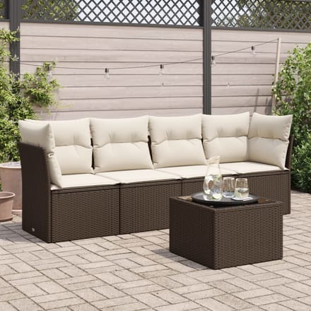 vidaXL - 5-delige - Loungeset - met - kussens - poly - rattan - bruin