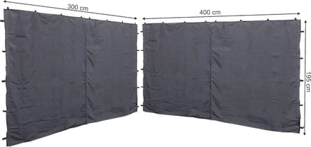 Zijpanelen met ritssluiting voor paviljoen 3x4m - Antraciet RAL 7012