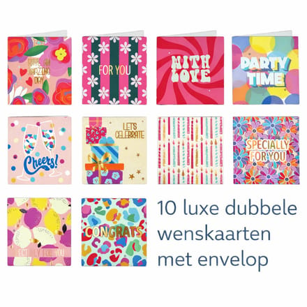 10 Verschillende Luxe Dubbele Wenskaarten Met Envelop – Goud & Zilver Details – 3D Effect