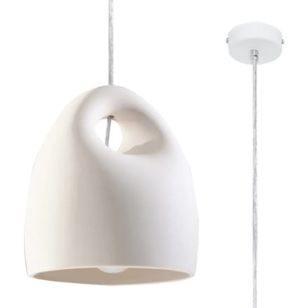 Hanglamp BUKANO met keramische kap en handvat - Sollux Lighting - IP20 - Wit keramiek behuizing - 25 x 25 x 126 cm - 1 x E27 LED, exclusief lichtbron - Max. 15 W - Moderne hanglamp voor gang, hal en woonkamer