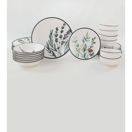 Asir - Dinerset - eetset - servies - eetset - servies - 24-delig - Wit & Groen - 26 x 26 cm (L x D)