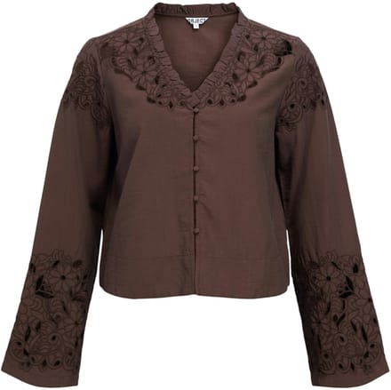 Object Objlisa Yui L/s Re V-neck Top Dames - Jurken - Bruin - Maat 36