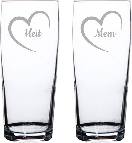 Gegraveerde bierfluitje 19cl Mem mei hert & Heit mei hert