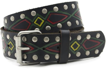 Heren riem zwart - Leren riem met studs 5cm met abstracte print - Leer - Riem met studs - Stoer - Maat 85