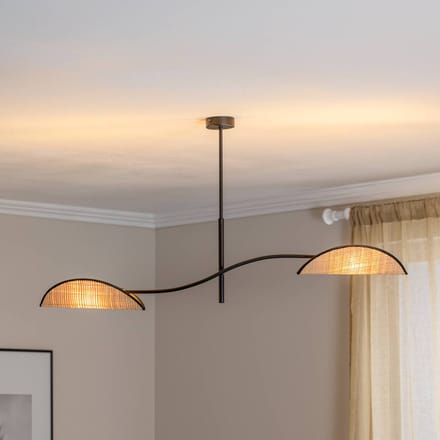 EMIBIG LIGHTING Plafondlamp Lotus, zwart/rotanlook, 2-lamps