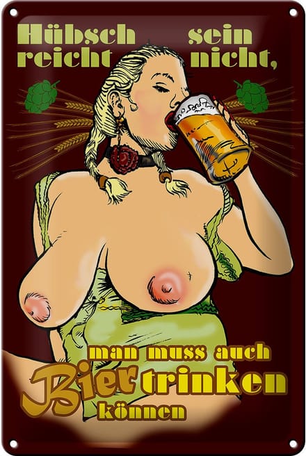Blechschild Pinup 20x30cm Hübsch reicht nicht Bier trinken